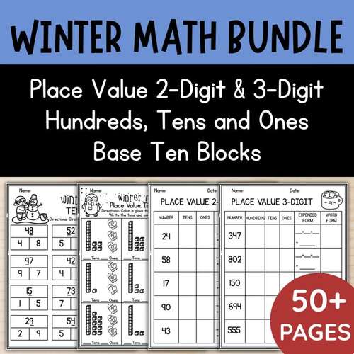 1st & 2nd Grade Winter Math Bundle: Place Value 2-Digit and 3-Digit NO ...
