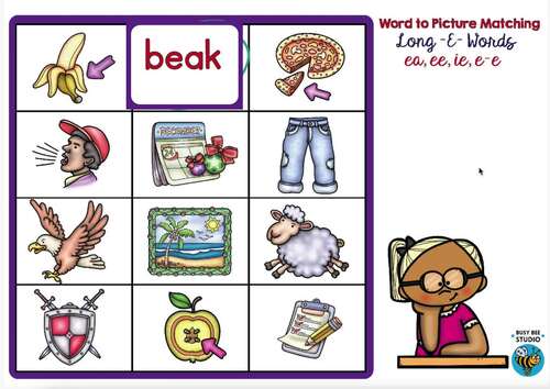 LONG E VOWEL TEAMS EA EE IE E-E WORD TO PICTURE MATCH BOOM CARDS 2ND ...