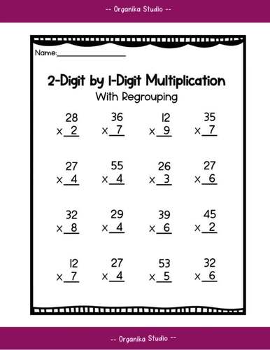 2-Digit by 1-Digit Multiplication With Regrouping | Math Worksheet