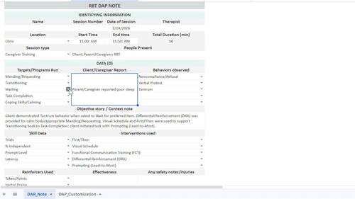 RBT Session Notes Spreadsheet ABA Progress Template Google Sheets ...
