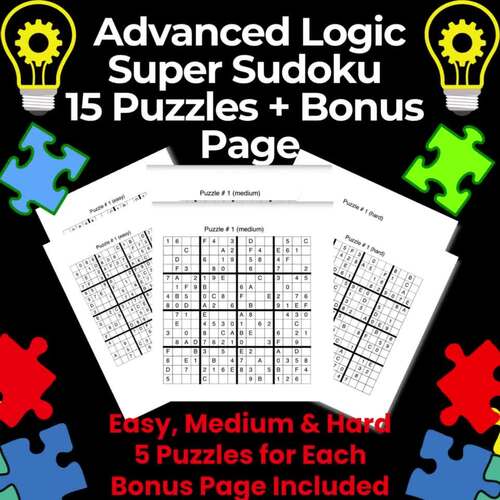 Super Sudoku Logic Puzzles Set 2 15 Printable Puzzles   Bonus Challenge Super Sudoku Logic Puzzles Set 2 15 Printable Puzzles   Bonus Challenge