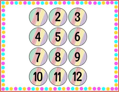 Printable Colorful Round Number Labels, Editable Number Labels, Number Tags