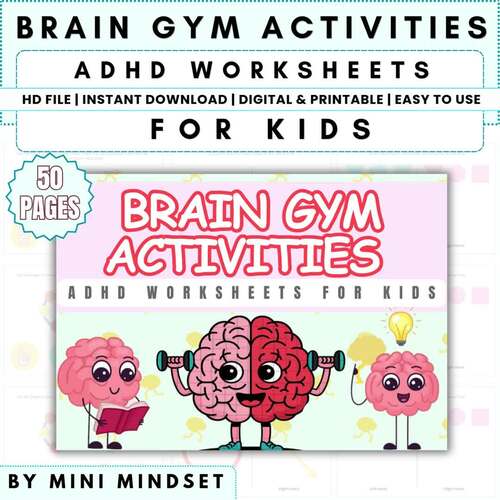 Brain Gym Activities for Kids | ADHD Worksheets, 50 Pages, Instant Download