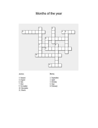 French Months of the Year Crossword by Real Life Language TPT
