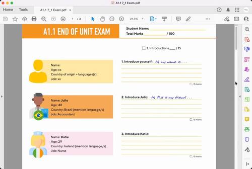 ESL Beginners A1.1 End of Unit Exam by ESL Class Workshop | TPT