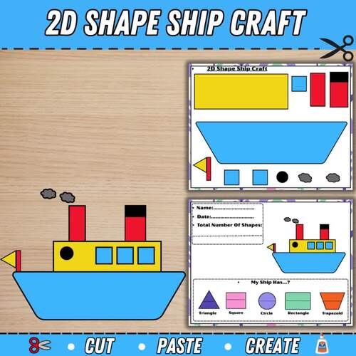 2D Shape Ship Craft | Transportation Math Activity | Cut, Paste & Shape ...