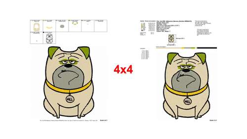 Grumpy Mel Pug Dog Cartoon Character Embroidery Designs - Instant Download