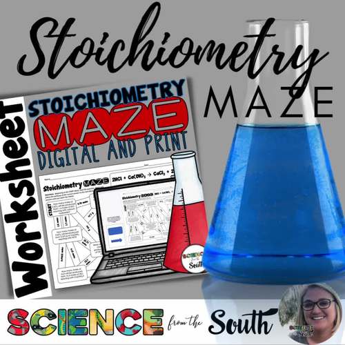 Stoichiometry Maze Worksheet with Mole and Mass Word Problem Solving