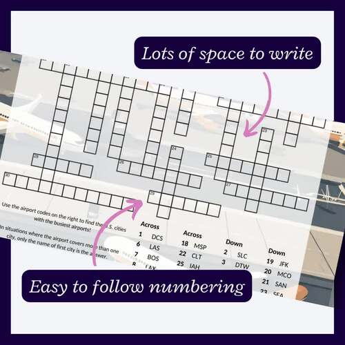 U S airport crossword puzzle: top 31 US airports (clues are IATA