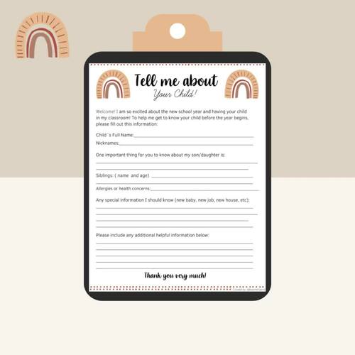Tell me about your Child! Questionnaire/Parent Form BUNDLE TPT