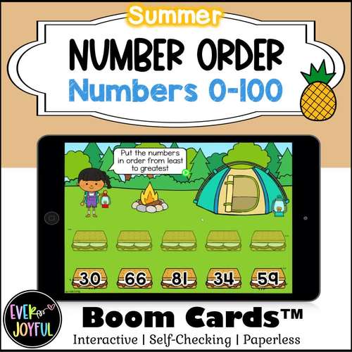 1st Grade Summer Math Boom Cards™ Number Order 0-100 by Ever Joyful