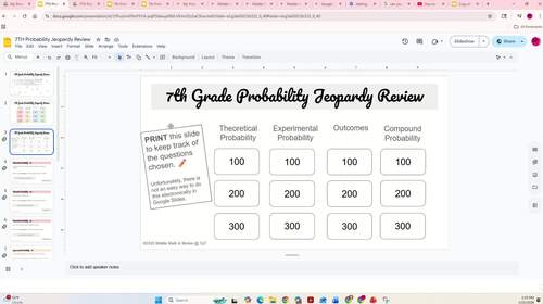 7th Grade Probability Jeopardy Review GOOGLE SLIDES + Interactive ...