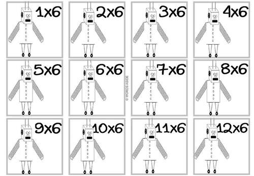 Multiplication Flash Cards Coloring Center Robots