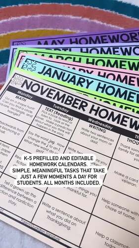 Editable Homework Calendars 5th Grade by Reagan Tunstall | TPT