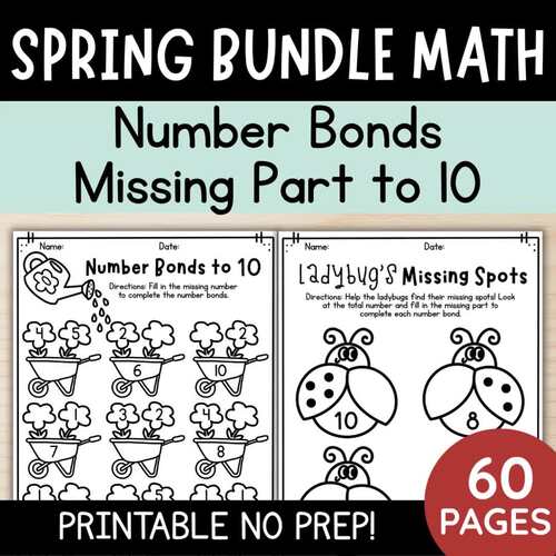 Spring Math Bundle: Number Bonds to 10 Missing Part Worksheets | K-1st ...