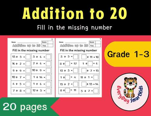 Addition to 20, Fill in the missing number worksheets with answer keys ...