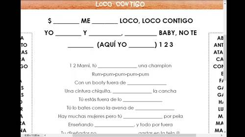 J Balvin Loco Contigo Cloze Song Sheet Spanish With Video W Lyrics