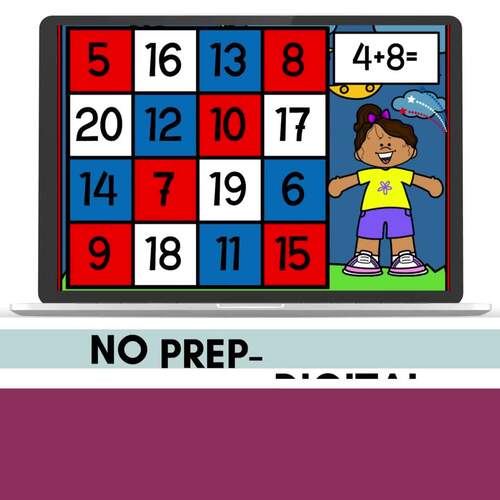 4th of July Mystery Picture Addition to 20 Math Fact Fluency for Boom Cards