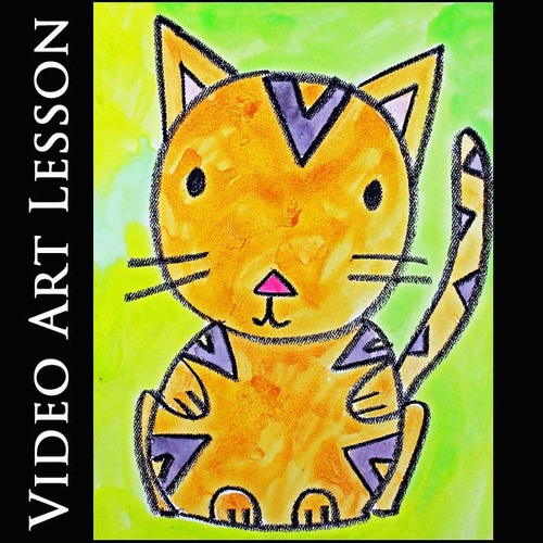 Preview of TIGER CAT Video Art Lesson | EASY Directed Watercolor Drawing & Painting Project