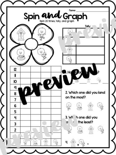 Spring First Grade Math Graphing and Data Analysis Worksheets - Bar Graph n  More