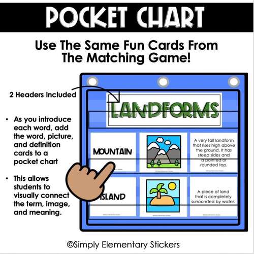 Landforms and Bodies of Water Posters, Vocabulary Foldables & Matching Game