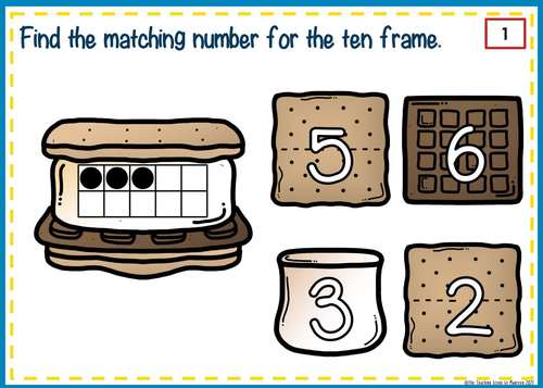 S'mores Numbers, Number Words & Ten Frames BOOM & Task Cards Match Game
