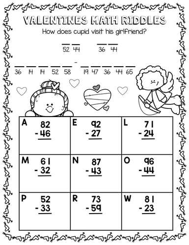 valentines day math worksheets add subtraction print google classroom