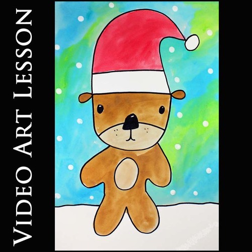 Preview of SANTA TEDDY BEAR Video Art Project | CHRISTMAS Drawing & Painting Art Lesson