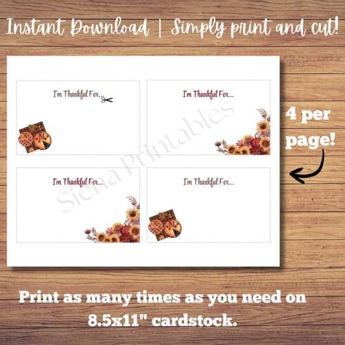 Thanksgiving I’m Thankful For Cards Printable Rustic Sunflower Pumpkin ...