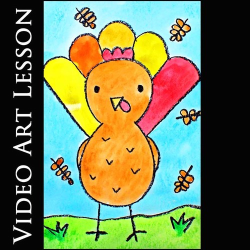 Preview of LITTLE TURKEY | Easy THANKSGIVING Art Lesson Directed Drawing & Painting Project