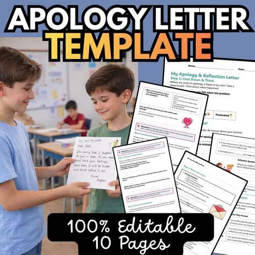 Student Apology Letter Template Editable | SEL Writing Activity Social ...