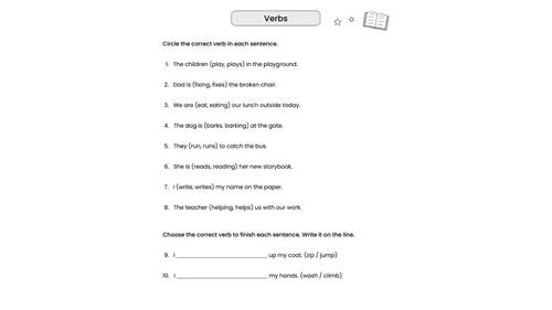 Choose the Correct Verb – SPaG Worksheets for Early Writers by Savvy ...