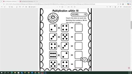 Dice Multiplication Worksheets | Multiplication within 20 Math Practice