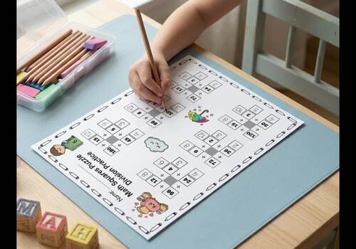 Division Math Squares Worksheets | Cross Math Puzzles No-Prep Printable