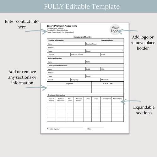 Superbill Template for Mental Health Clinicians, Editable Google Doc