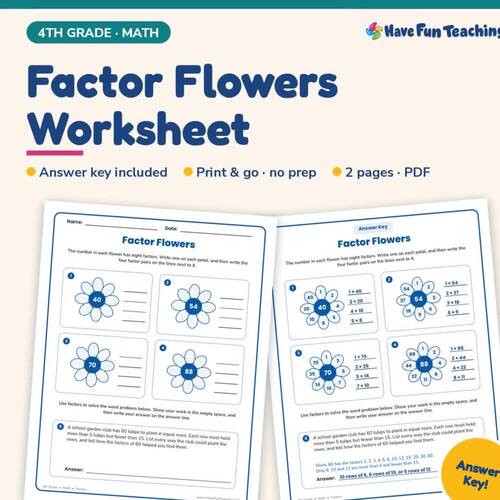 Factor Flowers Worksheet | 4th Grade Multiplication Practice with ...