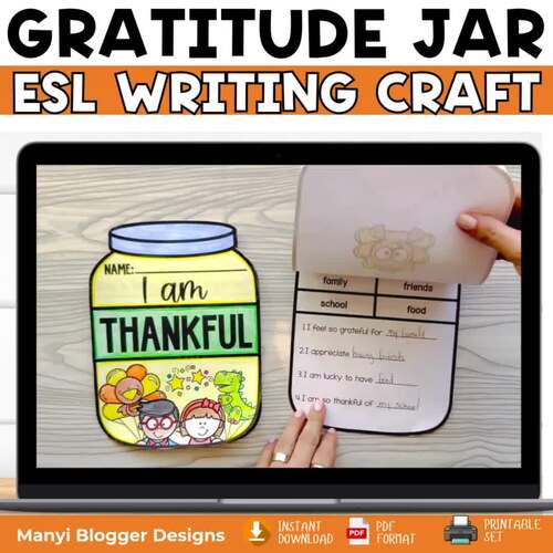 Thanksgiving ESL Writing Craft-Fall Gratitude Jar Bulletin Board I am ...