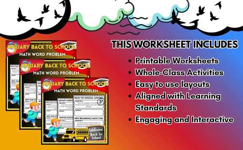 New Beginnings January Math Word Problems | Back to School Math Pack |Grades 2–8