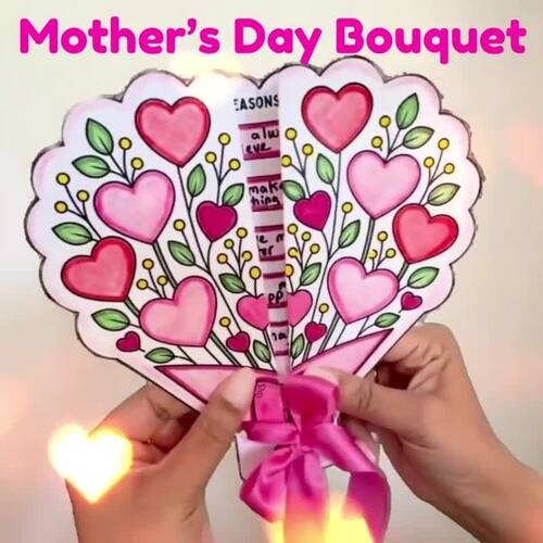 Mother's Day Bouquet Craft Writing Activity Flowers Gift Foldable Card ...