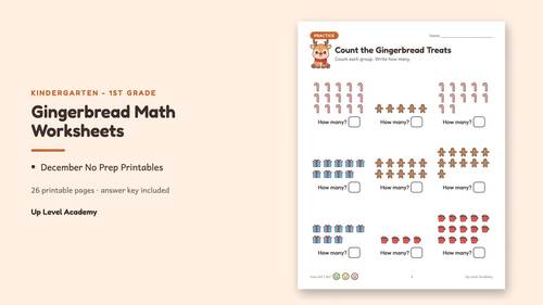 Gingerbread Math Worksheets Kindergarten 1st Grade | December No Prep ...