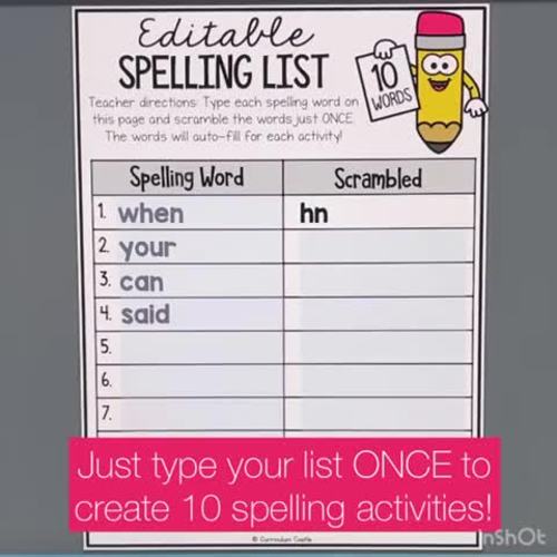 Editable Spelling Activities for ANY Spelling Word List by Curriculum