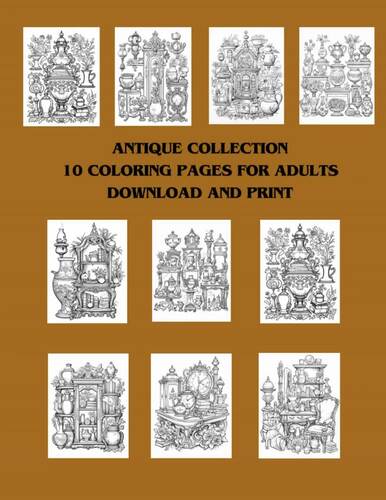 Antique Collection, 10 Coloring Pages for Adults by RubyMoose Digital