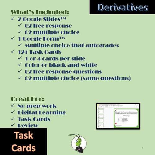 Limits, Continuity, Derivatives 2 Calculus Task Cards Google | TPT