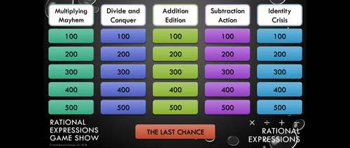 Simplifying Rational Expressions Game Show Activity by Math Beach Solutions