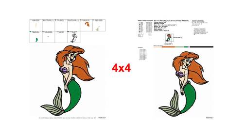 Smiling Ariel The Little Mermaid red hair green tail embroidery designs ...