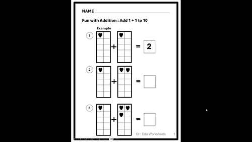 Fun with Addition: Add 1 + 1 to 10 | First Grade Math Worksheets