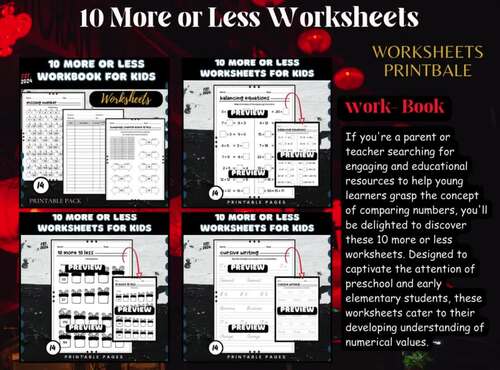 10 More or Less Worksheets activities by English For Kids ABC | TPT