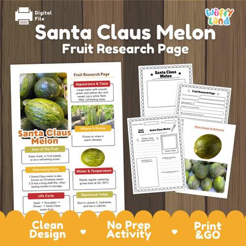 Santa Claus Melon Research Activity Worksheet Science Christmas Healthy ...
