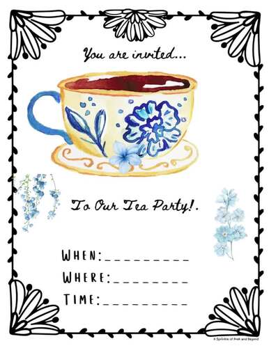 Letter T Activities Tea Party Invitations Tracing Art 10 Frame Printables
