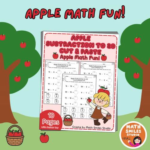 Apple Subtraction to 20 Cut & Paste | Fall Math Worksheets | 1st & 2nd ...